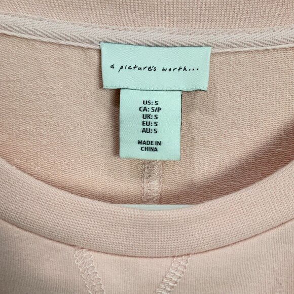 A Pictures Worth Pink Ruched Balloon Sleeve Crop Sweatshirt Pullover Top Size S - Picture 4 of 6